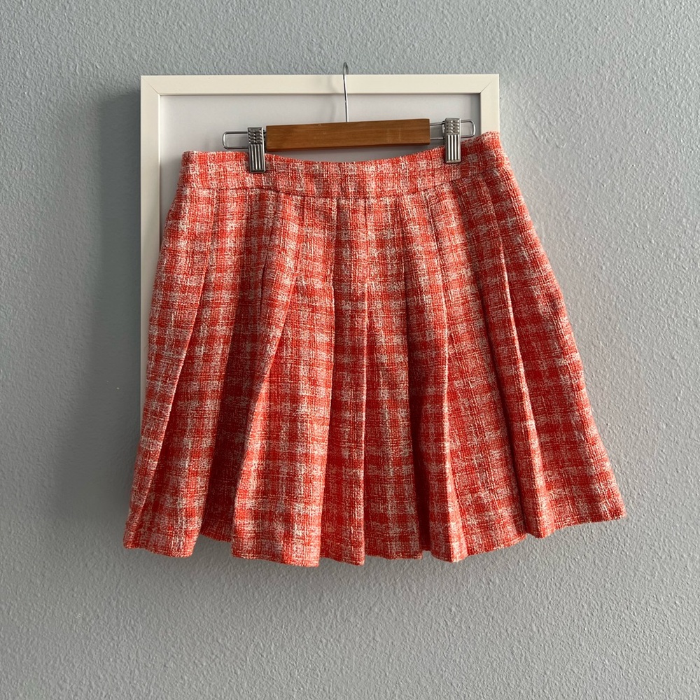 ZARA PLEATED TWEED ORANGE MINI SKIRT